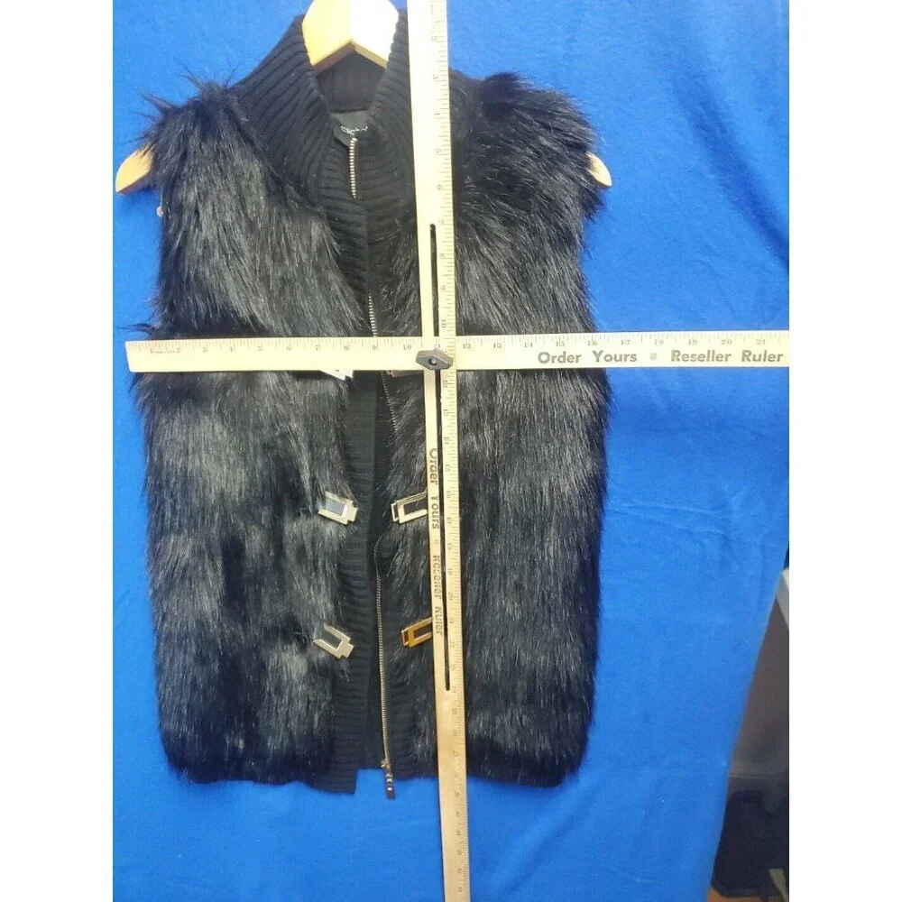 Cliche Black Faux Fur Wool Knit Sweater Vest Size S